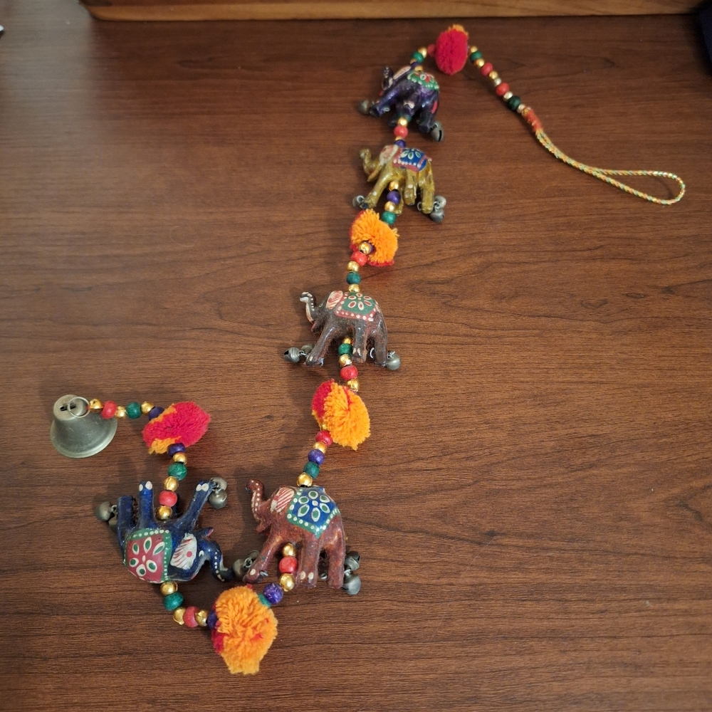 Handcrafted Indian Multicolor Elephant Bell Wall Hanging
